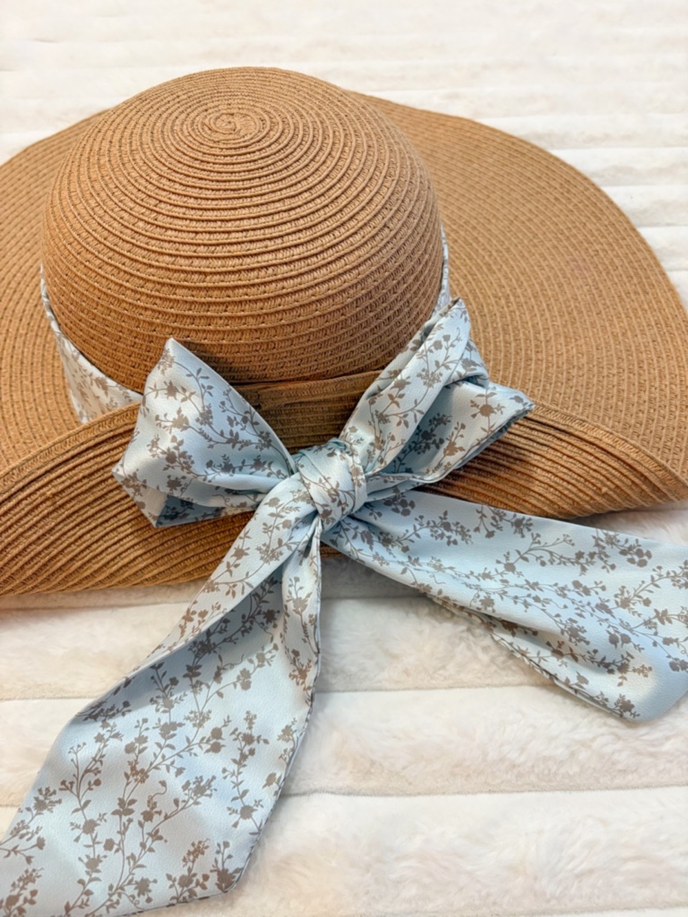 Wide Brim Straw Sun Hat Floral Ribbon Bow Beach Cottagecore Summer Hat
